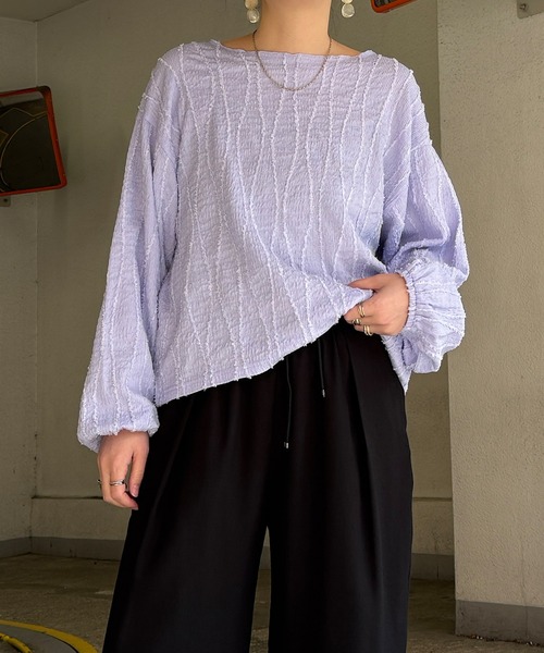 LBC（エルビーシー）の「ストライプジャカードカットプルオーバー（Tシャツ/カットソー・レディース・ライトパープル/オフホワイト/チャコールグレー・M）」の15枚目の写真