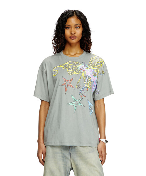 DIESEL(ディーゼル)の「ウィメンズ Tシャツ T-BUXT-Q1(Tシャツ/カットソー・レディース・ピンク/グレー・SMALL/XX-SMALL/MEDIUM/LARGE/X-SMALL)」の4枚目の写真