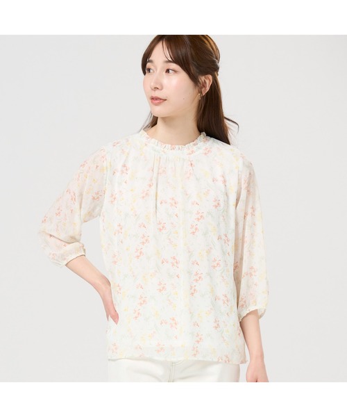TOKYO SHIRTS（トウキョウシャツ）の「ボタニカル柄シフォンブラウス 七分袖 レディース（シャツ/ブラウス・レディース・グリーン/ブルー/オフホワイト・M/L）」の2枚目の写真
