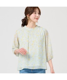 ボタニカル柄シフォンブラウス 七分袖 レディース