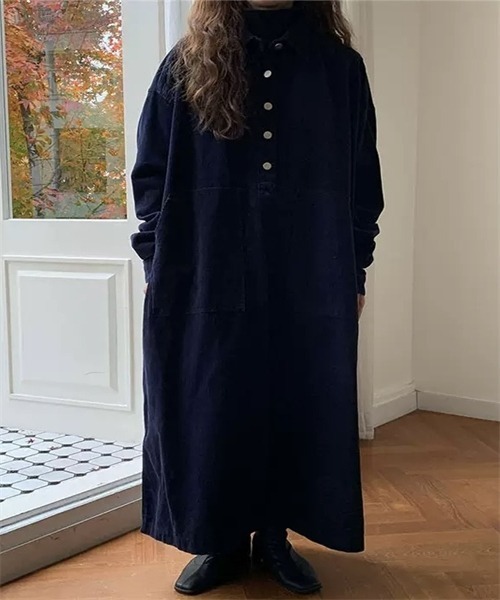 FREE STYLISTS（フリー スタイリスト）の「サイドスリット　ロングシャツワンピース（シャツワンピース・レディース・ダークネイビー/ブラック/ブルー・FREE）」の3枚目の写真