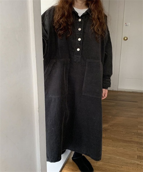 FREE STYLISTS（フリー スタイリスト）の「サイドスリット　ロングシャツワンピース（シャツワンピース・レディース・ダークネイビー/ブラック/ブルー・FREE）」の7枚目の写真