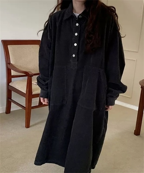 FREE STYLISTS（フリー スタイリスト）の「サイドスリット　ロングシャツワンピース（シャツワンピース・レディース・ダークネイビー/ブラック/ブルー・FREE）」の8枚目の写真