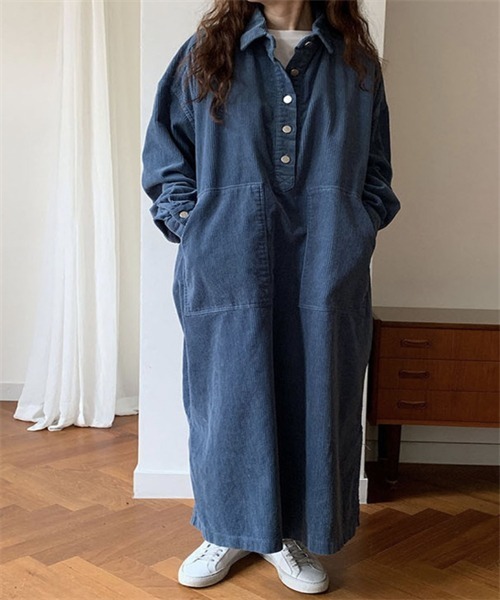 FREE STYLISTS（フリー スタイリスト）の「サイドスリット　ロングシャツワンピース（シャツワンピース・レディース・ダークネイビー/ブラック/ブルー・FREE）」の12枚目の写真