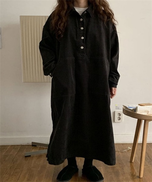 FREE STYLISTS（フリー スタイリスト）の「サイドスリット　ロングシャツワンピース（シャツワンピース・レディース・ダークネイビー/ブラック/ブルー・FREE）」の5枚目の写真