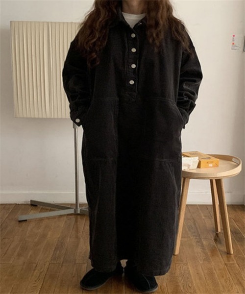 FREE STYLISTS（フリー スタイリスト）の「サイドスリット　ロングシャツワンピース（シャツワンピース・レディース・ダークネイビー/ブラック/ブルー・FREE）」の6枚目の写真