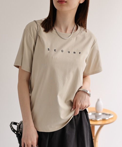 フロント刺繍ロゴTシャツ/トップス/半袖/春夏