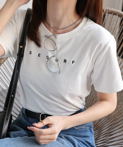 フロント刺繍ロゴTシャツ/トップス/半袖/春夏
