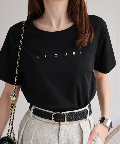 セール】フロント刺繍ロゴTシャツ/トップス/半袖/春夏（Tシャツ