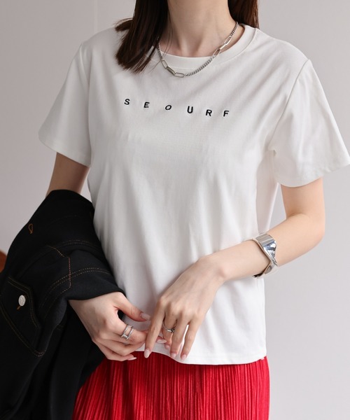 セール】フロント刺繍ロゴTシャツ/トップス/半袖/春夏（Tシャツ