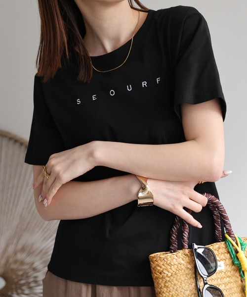 セール】フロント刺繍ロゴTシャツ/トップス/半袖/春夏（Tシャツ