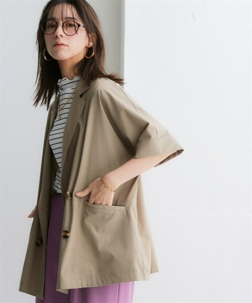 nissen（ニッセン）の「しわになりにくいオーバーサイズ５分袖シャツジャケット（ストレッチ・接触冷感・UVカット）＜大きいサイズ有＞（テーラードジャケット・レディース・チャコール/ベージュ・S～Ｍ/L～LL）」の11枚目の写真