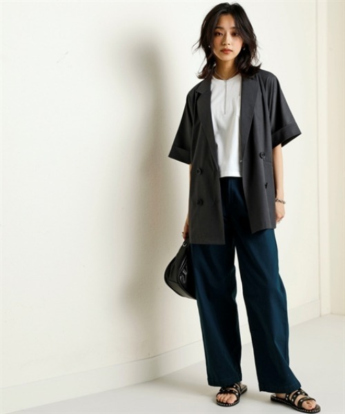 nissen（ニッセン）の「しわになりにくいオーバーサイズ５分袖シャツジャケット（ストレッチ・接触冷感・UVカット）＜大きいサイズ有＞（テーラードジャケット・レディース・チャコール/ベージュ・S～Ｍ/L～LL）」の6枚目の写真