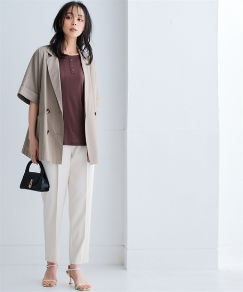 nissen（ニッセン）の「しわになりにくいオーバーサイズ５分袖シャツジャケット（ストレッチ・接触冷感・UVカット）＜大きいサイズ有＞（テーラードジャケット・レディース・チャコール/ベージュ・S～Ｍ/L～LL）」の14枚目の写真