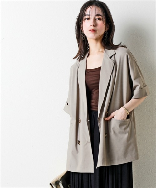 nissen（ニッセン）の「しわになりにくいオーバーサイズ５分袖シャツジャケット（ストレッチ・接触冷感・UVカット）＜大きいサイズ有＞（テーラードジャケット・レディース・チャコール/ベージュ・S～Ｍ/L～LL）」の15枚目の写真