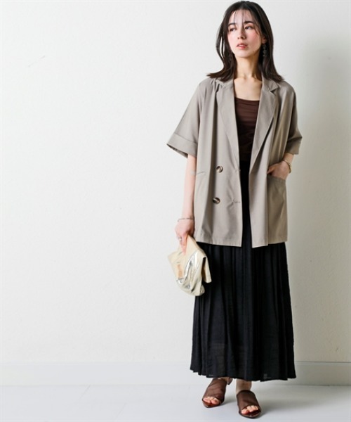 nissen（ニッセン）の「しわになりにくいオーバーサイズ５分袖シャツジャケット（ストレッチ・接触冷感・UVカット）＜大きいサイズ有＞（テーラードジャケット・レディース・チャコール/ベージュ・S～Ｍ/L～LL）」の16枚目の写真