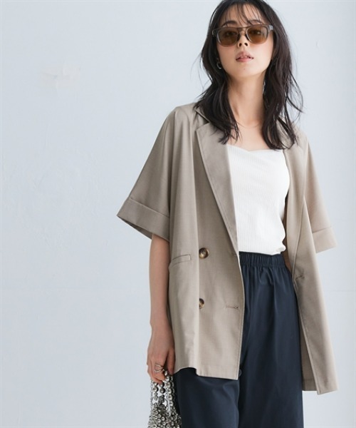 nissen（ニッセン）の「しわになりにくいオーバーサイズ５分袖シャツジャケット（ストレッチ・接触冷感・UVカット）＜大きいサイズ有＞（テーラードジャケット・レディース・チャコール/ベージュ・S～Ｍ/L～LL）」の17枚目の写真