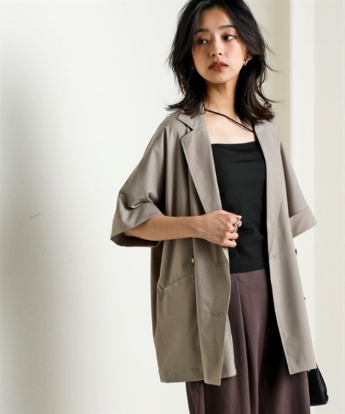 nissen（ニッセン）の「しわになりにくいオーバーサイズ５分袖シャツジャケット（ストレッチ・接触冷感・UVカット）＜大きいサイズ有＞（テーラードジャケット・レディース・チャコール/ベージュ・S～Ｍ/L～LL）」の9枚目の写真