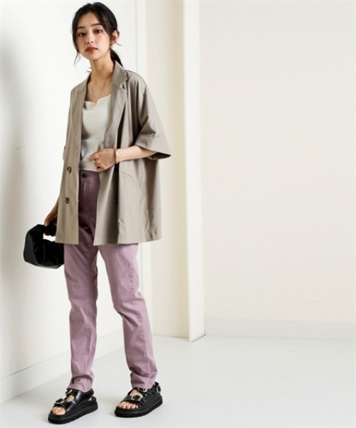 nissen（ニッセン）の「しわになりにくいオーバーサイズ５分袖シャツジャケット（ストレッチ・接触冷感・UVカット）＜大きいサイズ有＞（テーラードジャケット・レディース・チャコール/ベージュ・S～Ｍ/L～LL）」の8枚目の写真