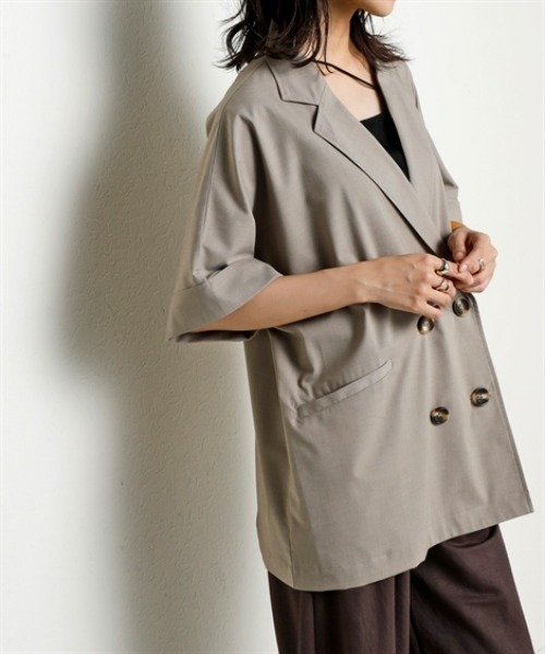 nissen（ニッセン）の「しわになりにくいオーバーサイズ５分袖シャツジャケット（ストレッチ・接触冷感・UVカット）＜大きいサイズ有＞（テーラードジャケット・レディース・チャコール/ベージュ・S～Ｍ/L～LL）」の18枚目の写真