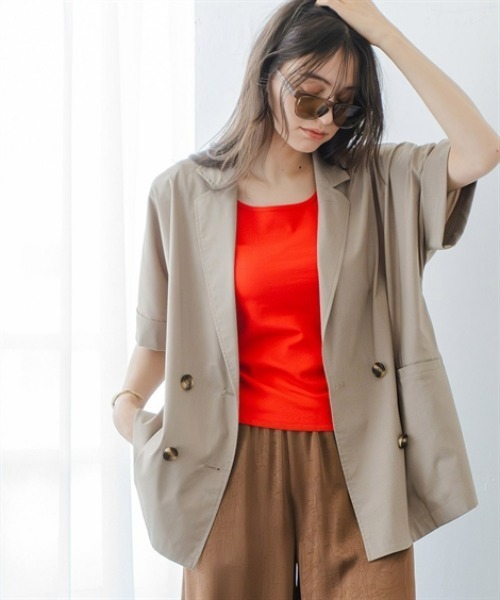Maison INNESS(メゾンアイネス)の「ハーフスリーブオーバーサイズダブルブレストジャケット(防しわ・接触冷感・UVカット)(テーラードジャケット・レディース・チャコール/ベージュ/ライトグレー・S~M/L~LL/3L~4L)」の22枚目の写真