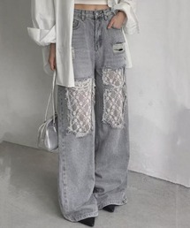 AsRiRe（アスリレイ）の「[26SS新色追加]レースダメージデニムパンツ（デニムパンツ）」