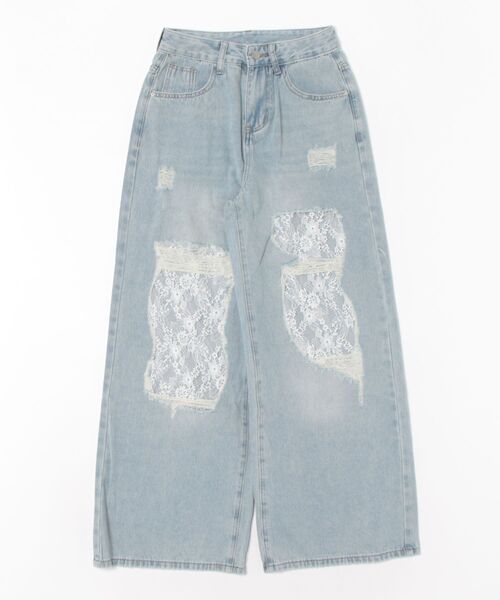 AsRiRe(アスリレイ)の「新色追加/レースダメージデニムパンツ(デニムパンツ・レディース・サックスブルー/ホワイト/ブラック・M/S/L)」の11枚目の写真