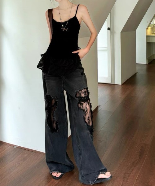 AsRiRe(アスリレイ)の「新色追加/レースダメージデニムパンツ(デニムパンツ・レディース・サックスブルー/ホワイト/ブラック・M/S/L)」の20枚目の写真