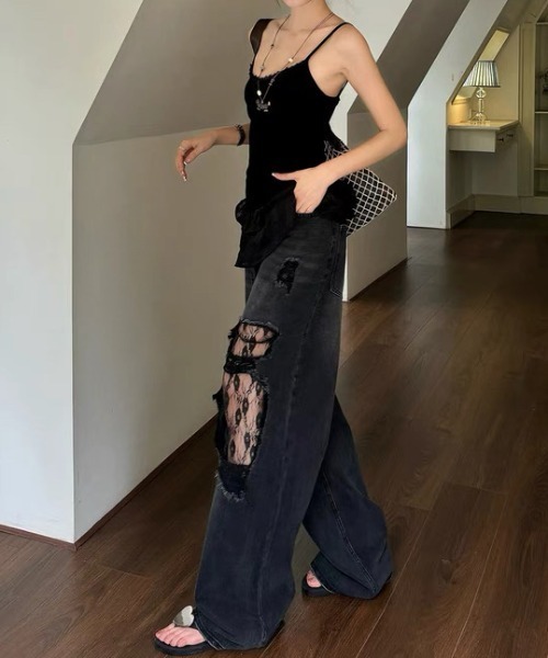 AsRiRe(アスリレイ)の「新色追加/レースダメージデニムパンツ(デニムパンツ・レディース・サックスブルー/ホワイト/ブラック・M/S/L)」の21枚目の写真