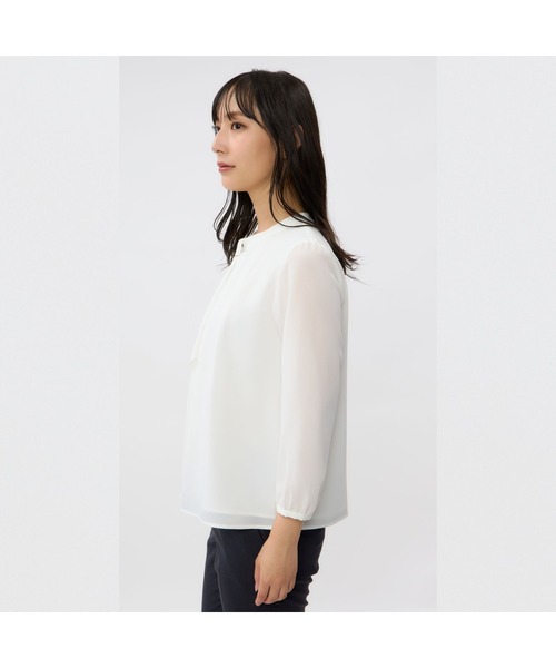 AOYAMA（アオヤマ）の「【4WAY】アクセサリー付きボウタイブラウス9分袖/ホワイト/ベージュ/サックスブルー｜通勤＆オフィス＆入卒＆セレモニー＆オケージョン｜自宅で洗える・アクセサリー付き・ボウタイ付き｜（シャツ/ブラウス・レディース・サックスブルー/ライトベージュ/ホワイト/ボルドー/ブラウン・LL/3L/S/M/L/4L）」の10枚目の写真