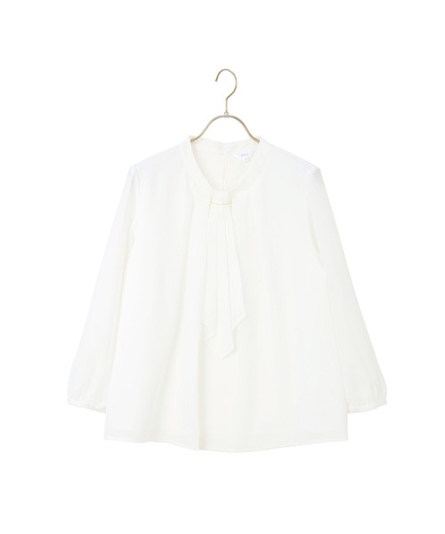 AOYAMA（アオヤマ）の「【4WAY】アクセサリー付きボウタイブラウス9分袖/ホワイト/ベージュ/サックスブルー｜通勤＆オフィス＆入卒＆セレモニー＆オケージョン｜自宅で洗える・アクセサリー付き・ボウタイ付き｜（シャツ/ブラウス・レディース・サックスブルー/ライトベージュ/ホワイト/ボルドー/ブラウン・LL/3L/S/M/L/4L）」の12枚目の写真