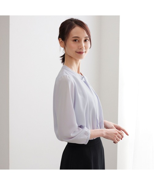 AOYAMA（アオヤマ）の「【4WAY】アクセサリー付きボウタイブラウス9分袖/ホワイト/ベージュ/サックスブルー｜通勤＆オフィス＆入卒＆セレモニー＆オケージョン｜自宅で洗える・アクセサリー付き・ボウタイ付き｜（シャツ/ブラウス・レディース・サックスブルー/ライトベージュ/ホワイト/ボルドー/ブラウン・LL/3L/S/M/L/4L）」の16枚目の写真