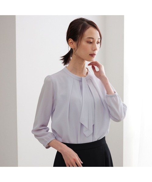 AOYAMA（アオヤマ）の「【4WAY】アクセサリー付きボウタイブラウス9分袖/ホワイト/ベージュ/サックスブルー｜通勤＆オフィス＆入卒＆セレモニー＆オケージョン｜自宅で洗える・アクセサリー付き・ボウタイ付き｜（シャツ/ブラウス・レディース・サックスブルー/ライトベージュ/ホワイト/ボルドー/ブラウン・LL/3L/S/M/L/4L）」の15枚目の写真