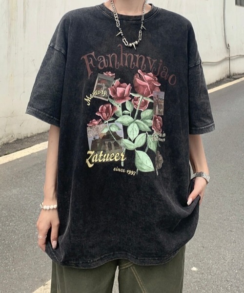 lilful(リルフル)の「花柄プリント ウォッシュデザイン カジュアルTシャツ(Tシャツ/カットソー・レディース・ブラック系その他・S/M)」の14枚目の写真