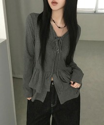 フリルティアード ロングカットカーディガン 長袖 カットソー長袖(CZ)