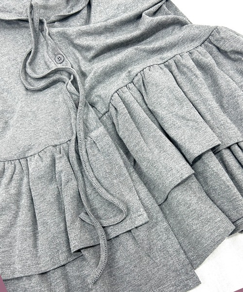 VIBGYOR(ヴィブジョー)の「フリルティアード ロングカットカーディガン 長袖 カットソー長袖(CZ)(カーディガン/ボレロ・レディース・ホワイト/ブラック/チャコール・FREE)」の12枚目の写真