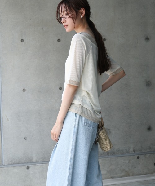 Bab（バブ）の「前後2WAYレイヤードオフショル風カットトップス（Tシャツ/カットソー・レディース・ライトグレー/アイボリー/チャコールグレー・FREE）」の5枚目の写真