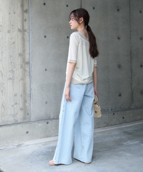Bab（バブ）の「前後2WAYレイヤードオフショル風カットトップス（Tシャツ/カットソー・レディース・ライトグレー/アイボリー/チャコールグレー・FREE）」の6枚目の写真
