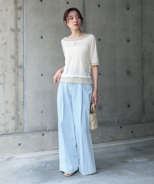 Bab（バブ）の「前後2WAYレイヤードオフショル風カットトップス（Tシャツ/カットソー・レディース・ライトグレー/アイボリー/チャコールグレー・FREE）」の8枚目の写真