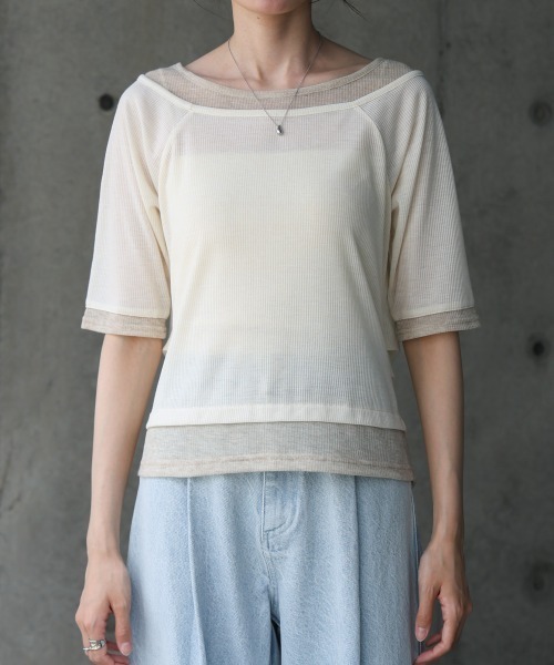 Bab（バブ）の「前後2WAYレイヤードオフショル風カットトップス（Tシャツ/カットソー・レディース・ライトグレー/アイボリー/チャコールグレー・FREE）」の11枚目の写真