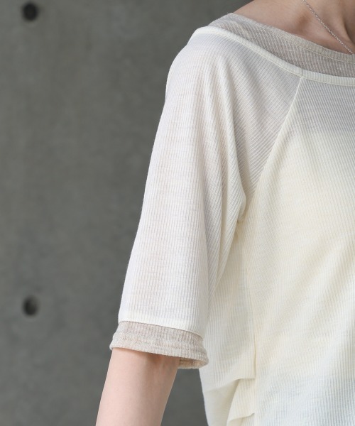 Bab（バブ）の「前後2WAYレイヤードオフショル風カットトップス（Tシャツ/カットソー・レディース・ライトグレー/アイボリー/チャコールグレー・FREE）」の13枚目の写真