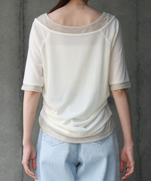 Bab（バブ）の「前後2WAYレイヤードオフショル風カットトップス（Tシャツ/カットソー・レディース・ライトグレー/アイボリー/チャコールグレー・FREE）」の15枚目の写真