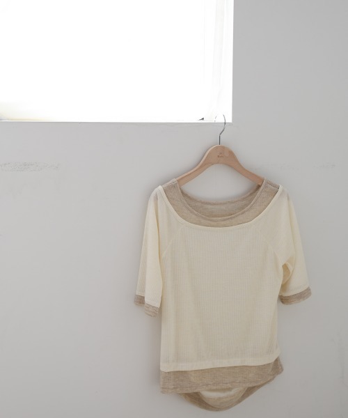 Bab（バブ）の「前後2WAYレイヤードオフショル風カットトップス（Tシャツ/カットソー・レディース・ライトグレー/アイボリー/チャコールグレー・FREE）」の16枚目の写真