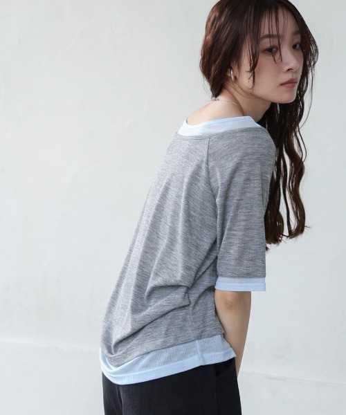 Bab（バブ）の「前後2WAYレイヤードオフショル風カットトップス（Tシャツ/カットソー・レディース・ライトグレー/アイボリー/チャコールグレー・FREE）」の17枚目の写真