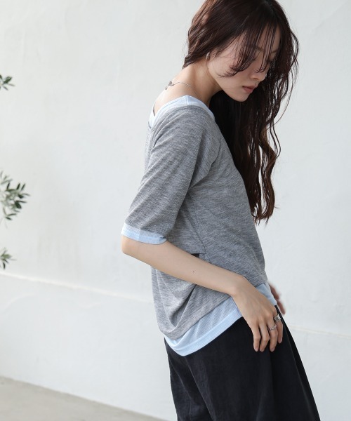 Bab（バブ）の「前後2WAYレイヤードオフショル風カットトップス（Tシャツ/カットソー・レディース・ライトグレー/アイボリー/チャコールグレー・FREE）」の18枚目の写真