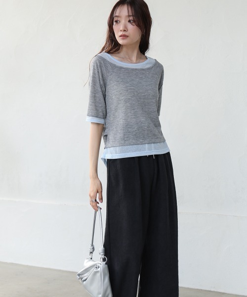 Bab（バブ）の「前後2WAYレイヤードオフショル風カットトップス（Tシャツ/カットソー・レディース・ライトグレー/アイボリー/チャコールグレー・FREE）」の20枚目の写真
