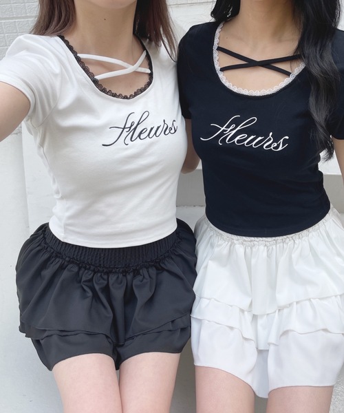 one way（ワンウェイ）の「フロントクロスTシャツ（Tシャツ/カットソー・レディース・ブラック/ホワイト/ネイビー/ピンク・FREE）」の3枚目の写真