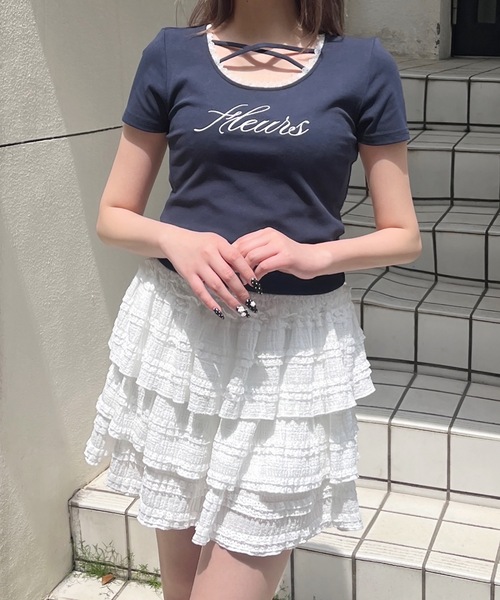 one way（ワンウェイ）の「フロントクロスTシャツ（Tシャツ/カットソー・レディース・ブラック/ホワイト/ネイビー/ピンク・FREE）」の6枚目の写真