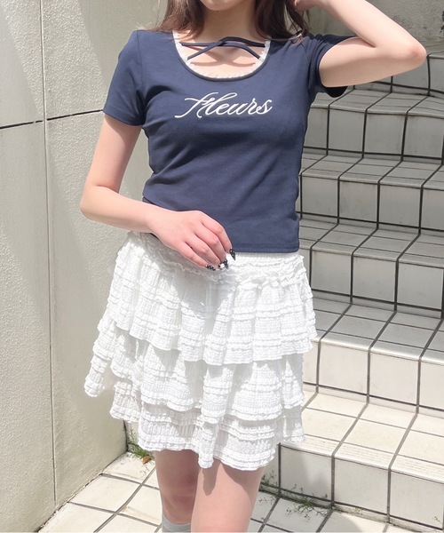 one way（ワンウェイ）の「フロントクロスTシャツ（Tシャツ/カットソー・レディース・ブラック/ホワイト/ネイビー/ピンク・FREE）」の7枚目の写真