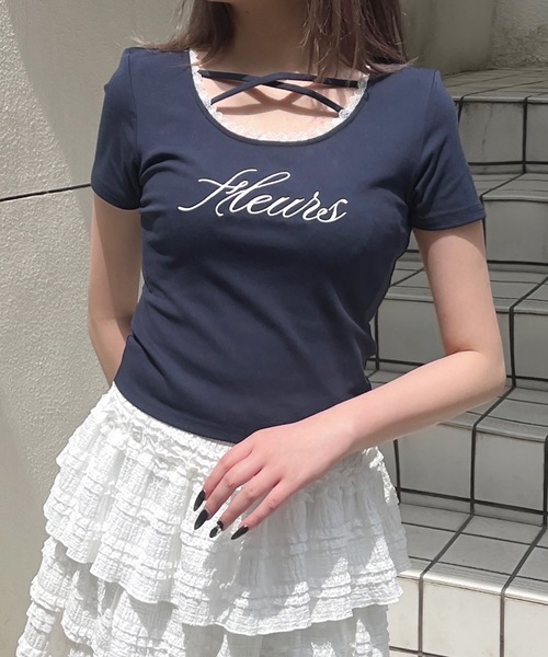 one way（ワンウェイ）の「フロントクロスTシャツ（Tシャツ/カットソー・レディース・ブラック/ホワイト/ネイビー/ピンク・FREE）」の8枚目の写真